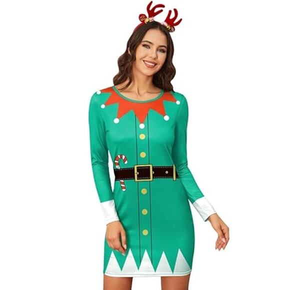 For Girls & Perfect Life Elf Costume Womens Large Green Tunic Dress Christmas - Picture 9 of 11